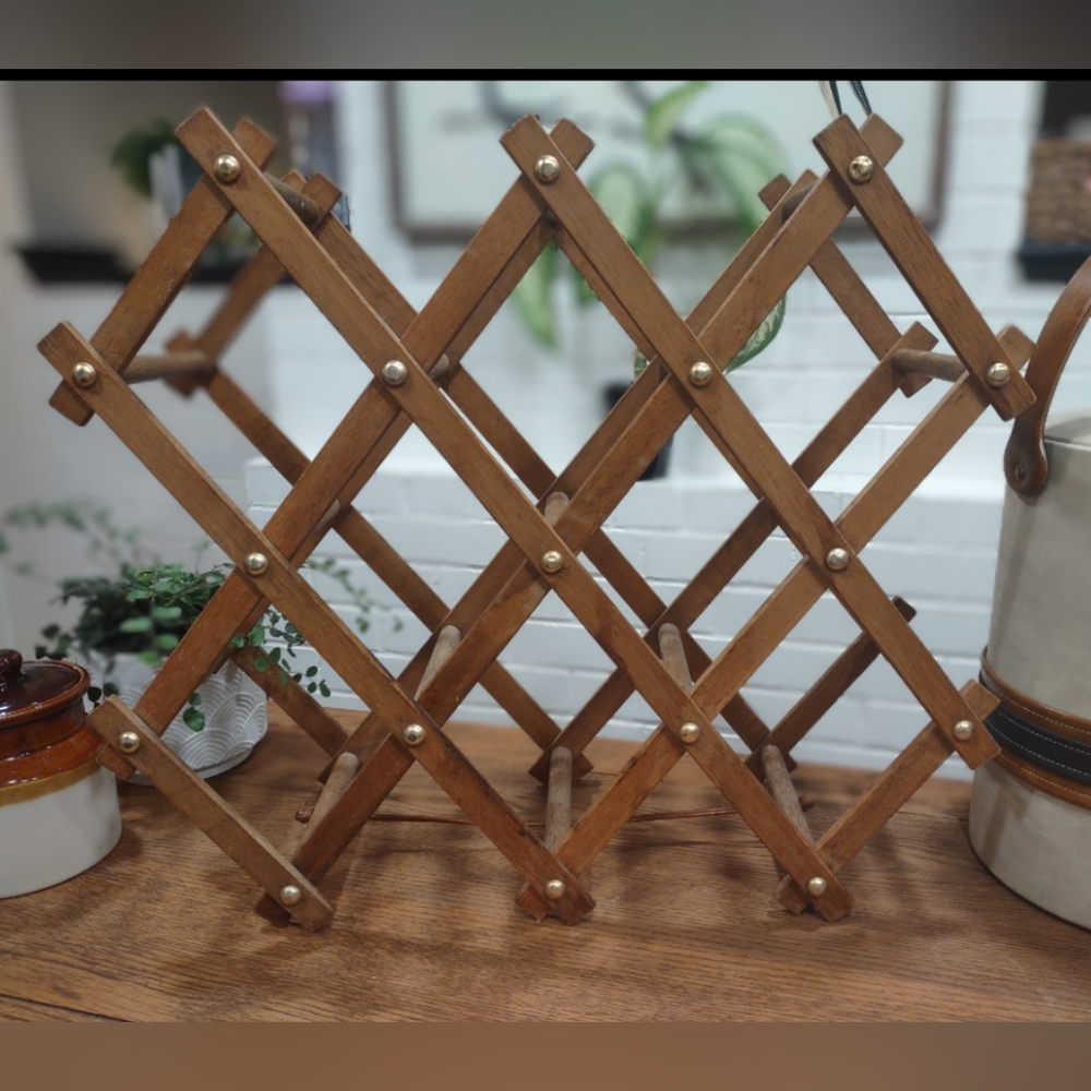 VINTAGE 1970's Accordion Wood Wine Rack